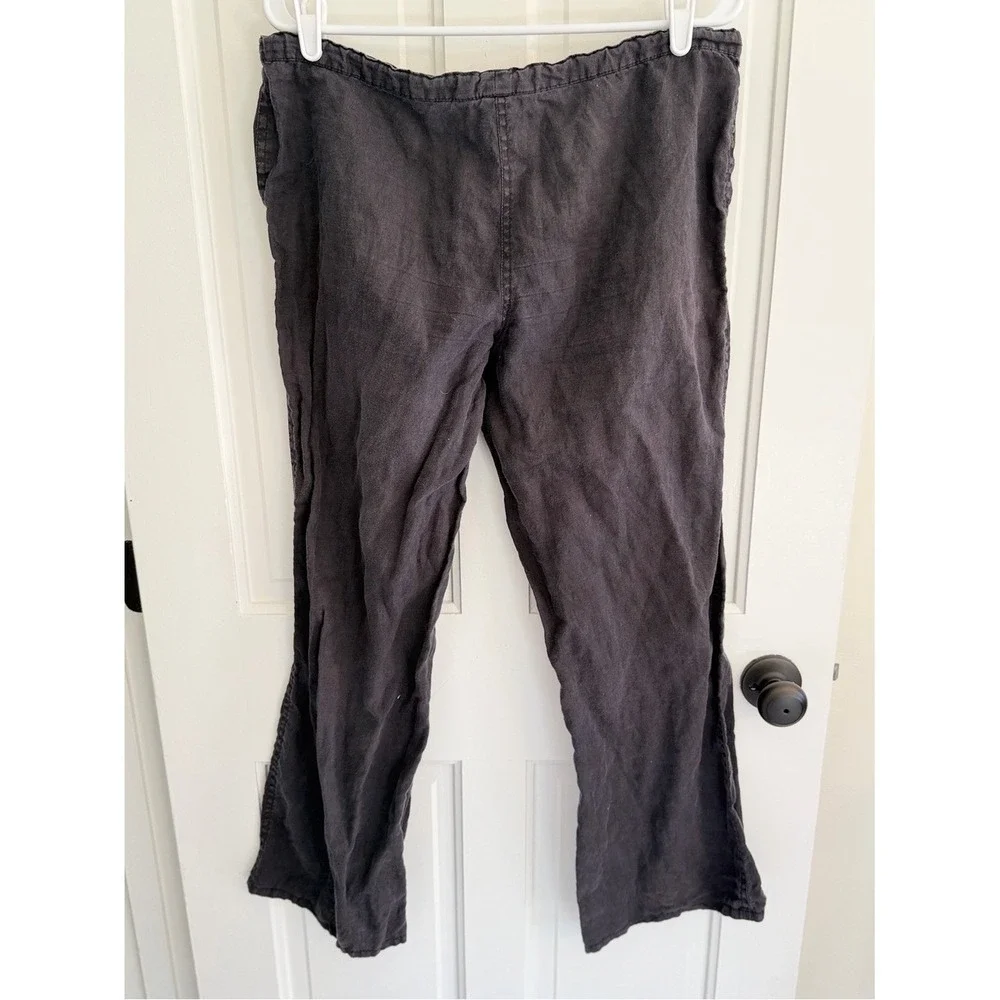 London Jean 100% Linen Drawstring‎ Wide Leg Pants Black Medium Coastal Boho